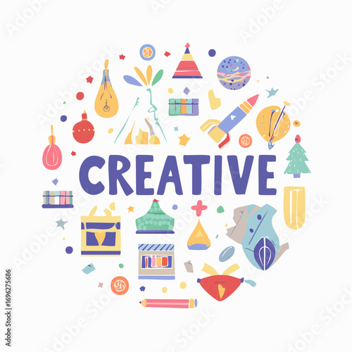 Creative. Vector hand drawn lettering illustration isolated on white background.