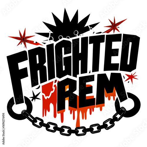 Frighted Rem Graphic Design with Chains and Dripping Paint