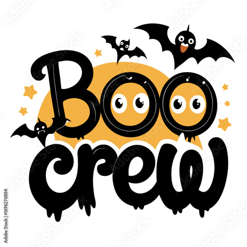 Cute Boo Crew Halloween Graphic with Bats