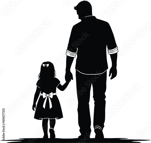 Father and daughter walking hand in hand, a symbol of love, family, and childhood moments, perfect for heartwarming designs and illustrations