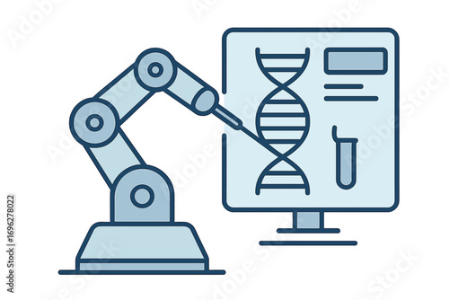 Futuristic robotic arm operating on dna analysis in science lab