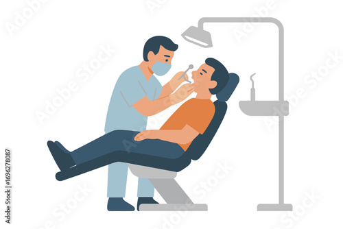 Dentist treating patient in modern dental clinic with soft focus effect