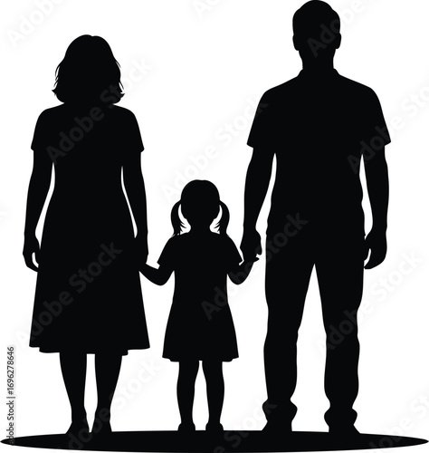 Happy family silhouette holding hands, representing togetherness, love, and quality time, perfect for heartwarming designs and concepts