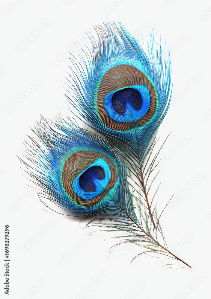 Obraz premium Two peacock feathers, vibrant blue, eye-catching patterns