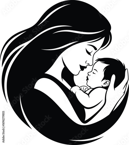 Loving mother cradles newborn baby, symbolizing maternal bond, family, care, and tenderness, perfect for designs about motherhood and childcare