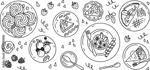 Pizza Outline Vector – Slice and Whole Pizza Illustration, Fast Food Doodle Clipart, Minimal Hand Drawn Snack Design, Isolated Black and White Line Art, Italian Food Icon Set