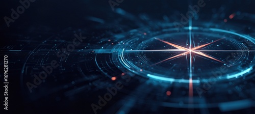 Cybernetic starburst interface visualizes data flow, signal processing, and spatial awareness.