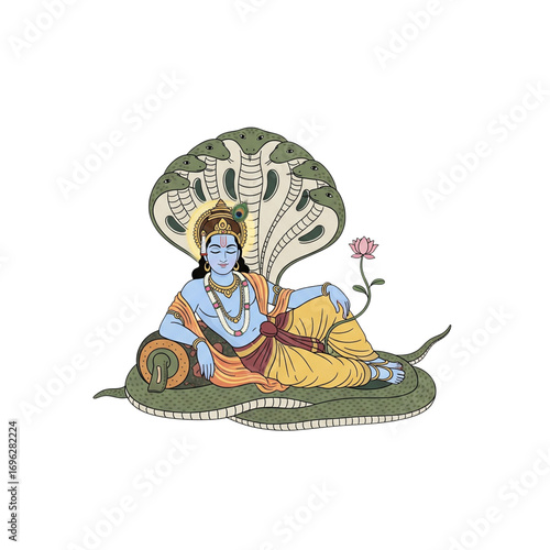 Lord vishnu resting on shesha naga isolated on transparent background