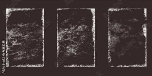 Grunge textured black rectangular frame set with rough distressed edges, vintage worn effect, abstract design elements on dark background