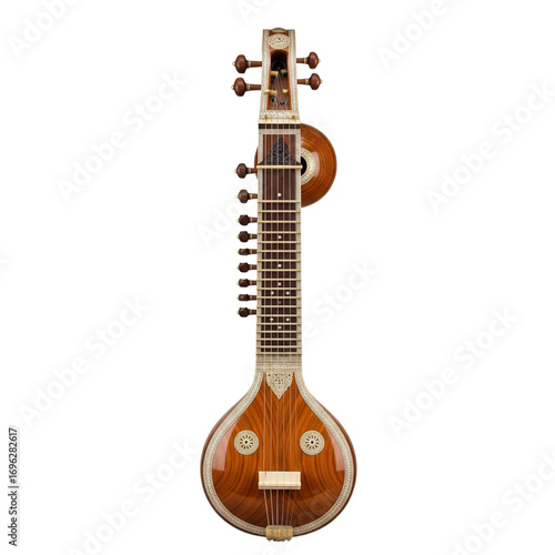 Traditional indian sitar musical instrument isolated on transparent background
