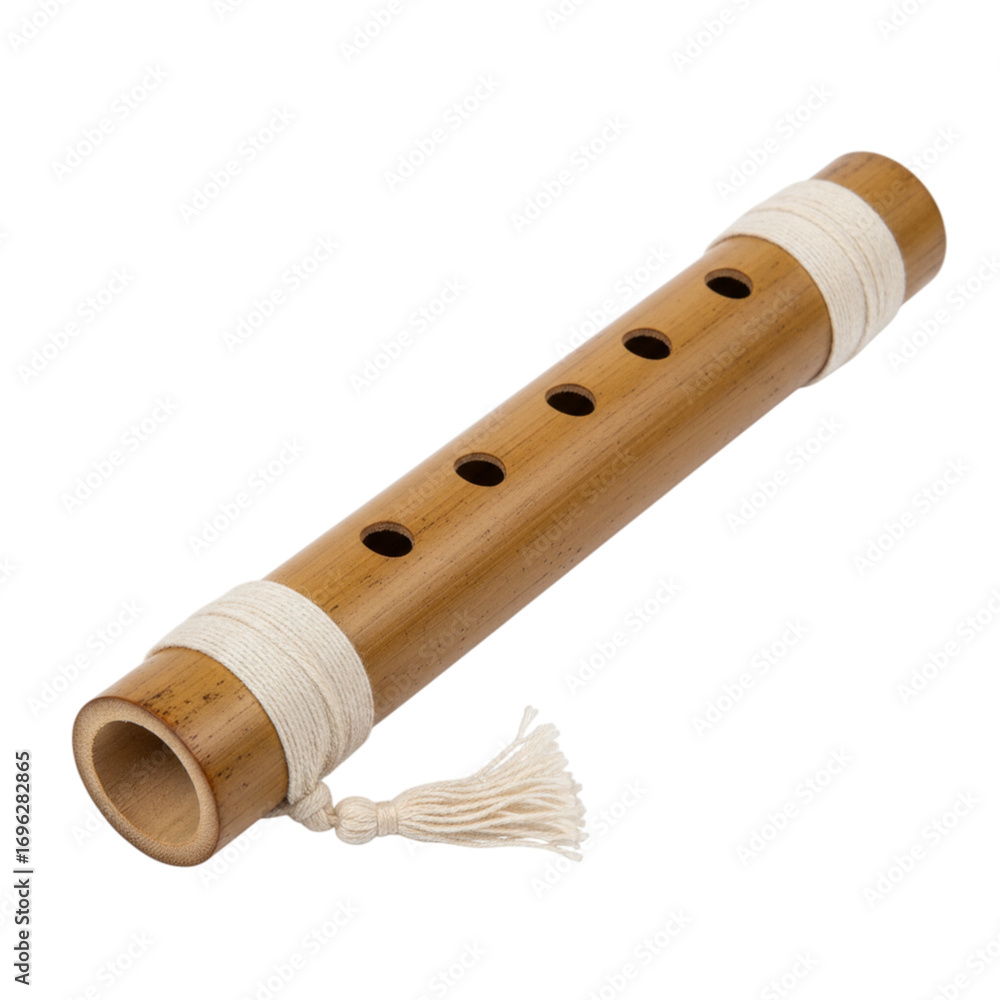 Naklejka premium Traditional bamboo shakuhachi flute with white bindings isolated on transparent background