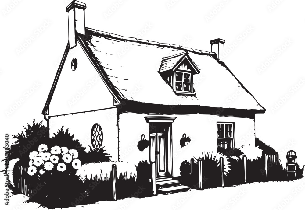 Obraz premium The village house. Hand drawn vector illustration