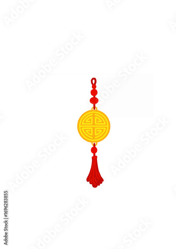 Red threads are tied into Chinese lucky tassels, symbolizing good luck and prosperity.ai
