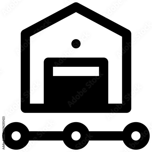 Distribution centre. Outlined stroke vector icon with black-filled details.