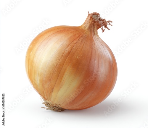 Wallpaper Mural Brown onion with dry roots, casting a soft shadow on a plain white surface Torontodigital.ca