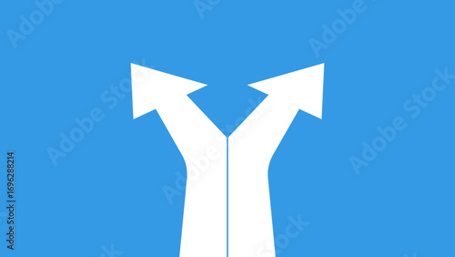 Split white arrows pointing upward on blue background