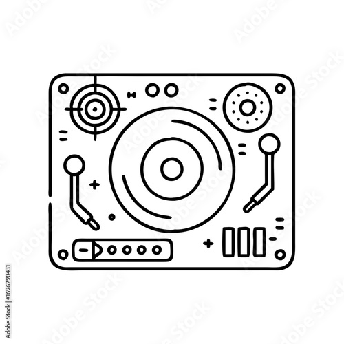 Vector art of advanced dj setup, featuring multiple turntables and controls, used by professional djs for complex mixes