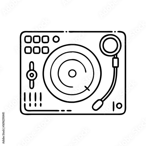 Vector art of modern dj turntable, a professional tool for mixing and scratching music, used by djs to create unique sounds
