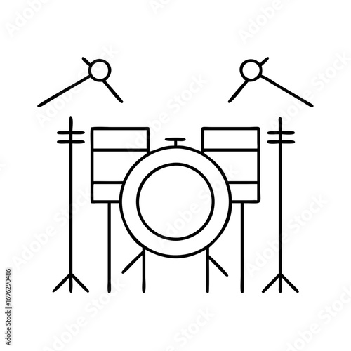 Vector art of outline of a drum set, a musical instrument used for creating rhythm and beats in various genres of music