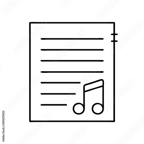 Vector art of sheet music with a musical note a simple icon representing a musical composition or song on paper