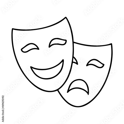 Vector art of comedy and tragedy theatrical masks representing the two opposite sides of the theater and human emotions