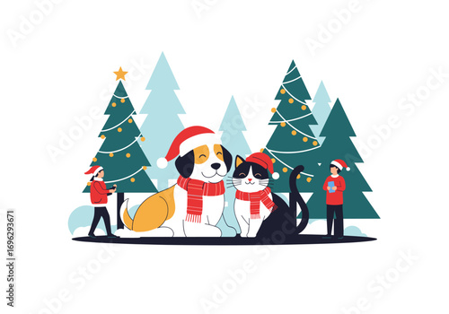 Happy holidays from beloved pets and kind children celebrating together