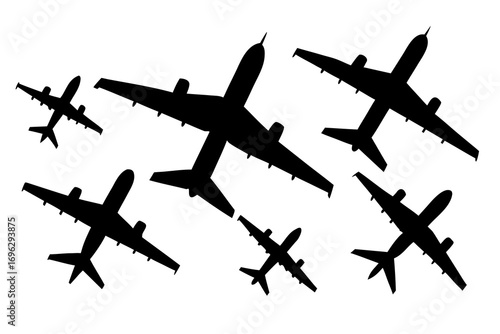 set of Airplane takeoff silhouette vector