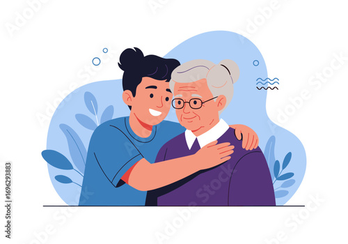 Caring for elders a young person's loving embrace of family support and intergenerational bonds