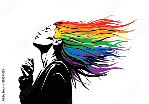 Empowered spirit with rainbow hair flowing freely in the wind embracing identity and self expression