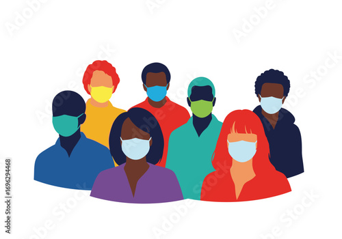 Diverse group of people wearing face masks representing public health and safety precautions