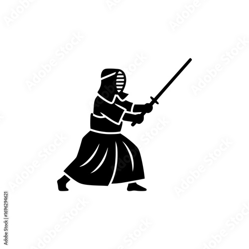 Martial arts kendo fighter vector icon with sword symbolizing discipline, combat training, and traditional sport