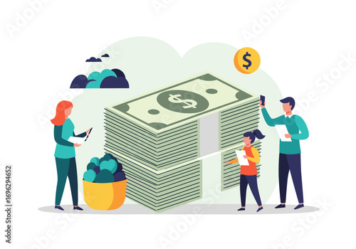 Illustrating the concept of financial growth and wealth accumulation through teamwork and smart investments