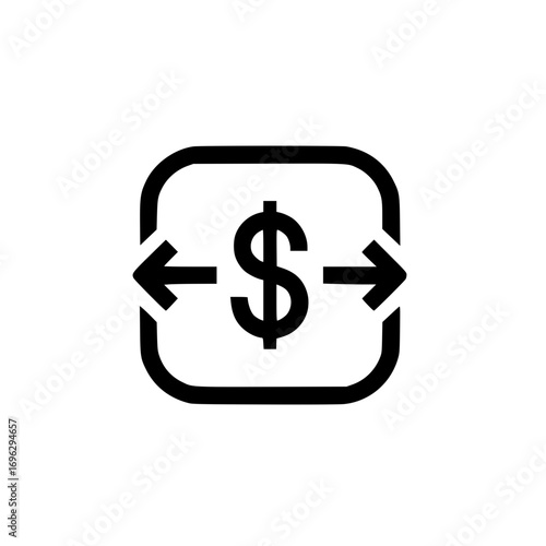 Currency exchange square icon with dollar symbol and arrows representing finance, trade, and money transfer