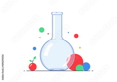 Abstract science concept showing flask and colorful bubbles and a small plant