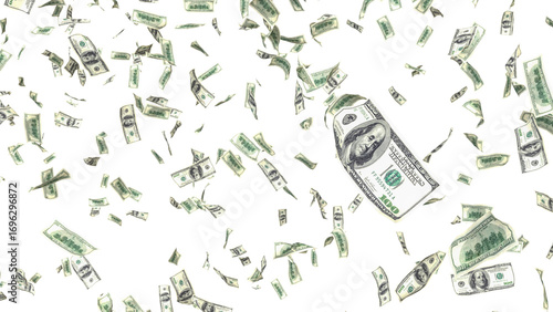 3d dollar bills falling transparent background