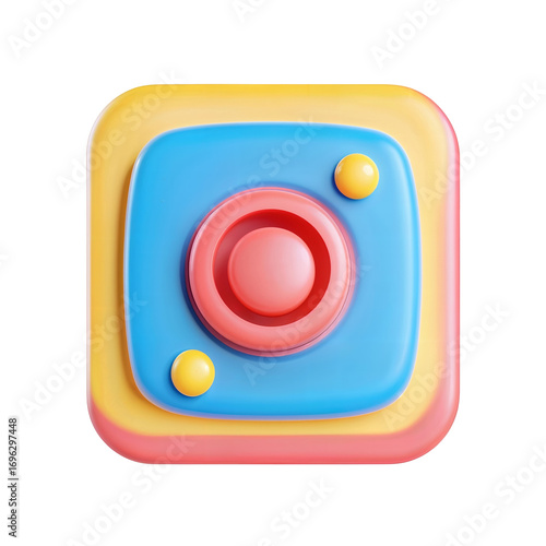 A 3D social media app icon with a stylized camera logo. Modern and colorful user interface button. Isolated graphic element for web and mobile design. Free Download A 3D social media app icon with a stylized camera logo. Modern and colorful user interface button. Isolated graphic element for web and mobile design. - GFXLoad