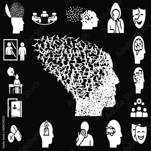 Illustration Representing Various Aspects of Mental Health Awareness and Support Highlighting Emotions Thought Processes Social Interaction and Mental Wellbeing