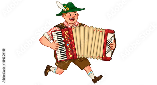 german man playing accordion, running, cartoon style clip art preview