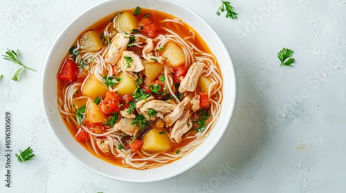 Hearty Chicken Noodle Soup with Potatoes and Fresh Herbs