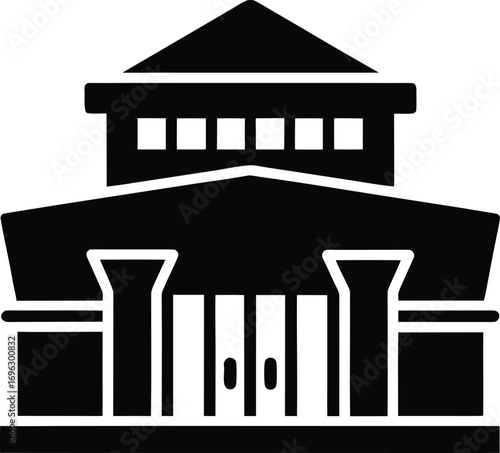 Black Silhouette Icon of a Modern Building with a Wide Facade and Rectangular Windows architecture black and white