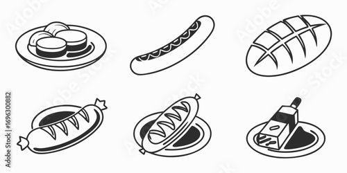 Collection of Stylized Sausage and Bread Icons.