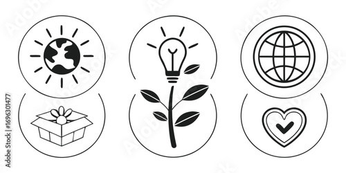 Ecofriendly icons for sustainability and innovation.