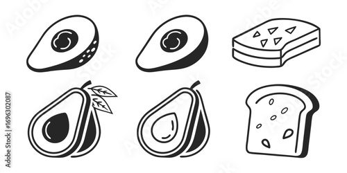 Handdrawn Avocado and Toast Icons.