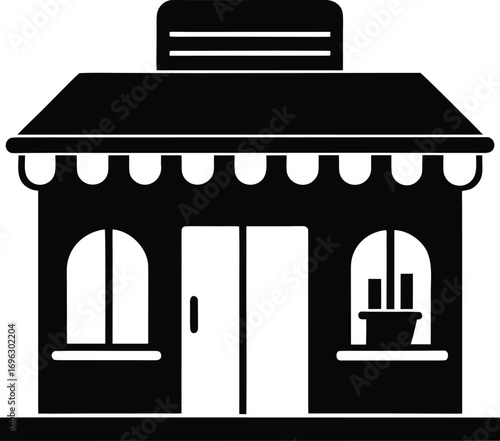 Black Silhouette Icon of a Small Storefront or Shop Building on a White Background retail business