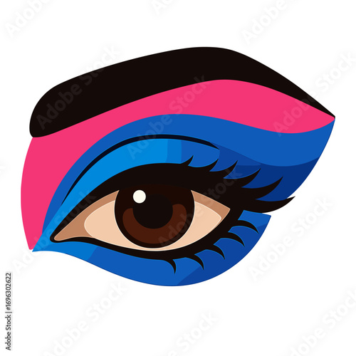 Stunning bright eye makeup featuring luxurious blue hues, with pink and blue colored eyeshadow
