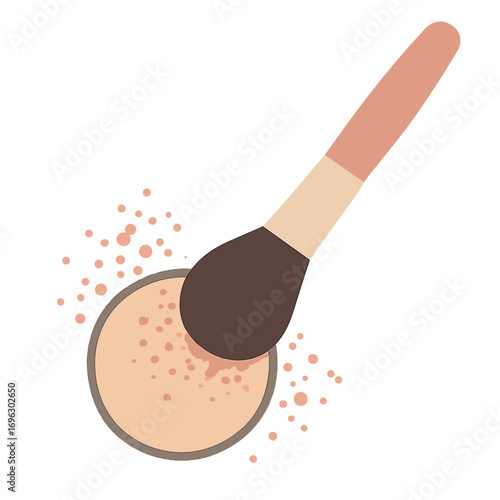Top view of a minimalist beauty brush dipped in loose powder