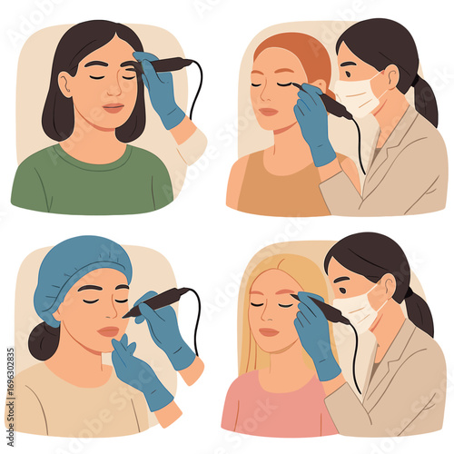 Banner design featuring a collage of various images of women receiving permanent makeup treatments