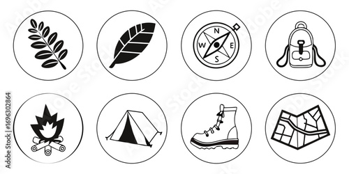 Outdoor Adventure Icons Set.