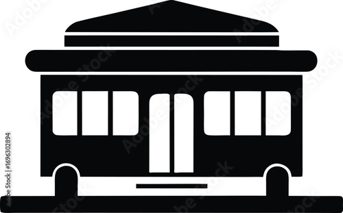 Black Silhouette Icon of a Vintage Streetcar or Tram Car on a White Background trolley public transport