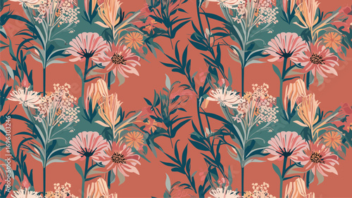 Terracotta Floral Seamless Pattern: Elegant Botanical Design